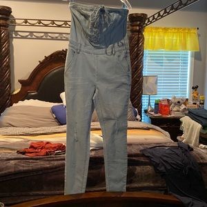 Gently worn. jean denim strapless jumpsuit